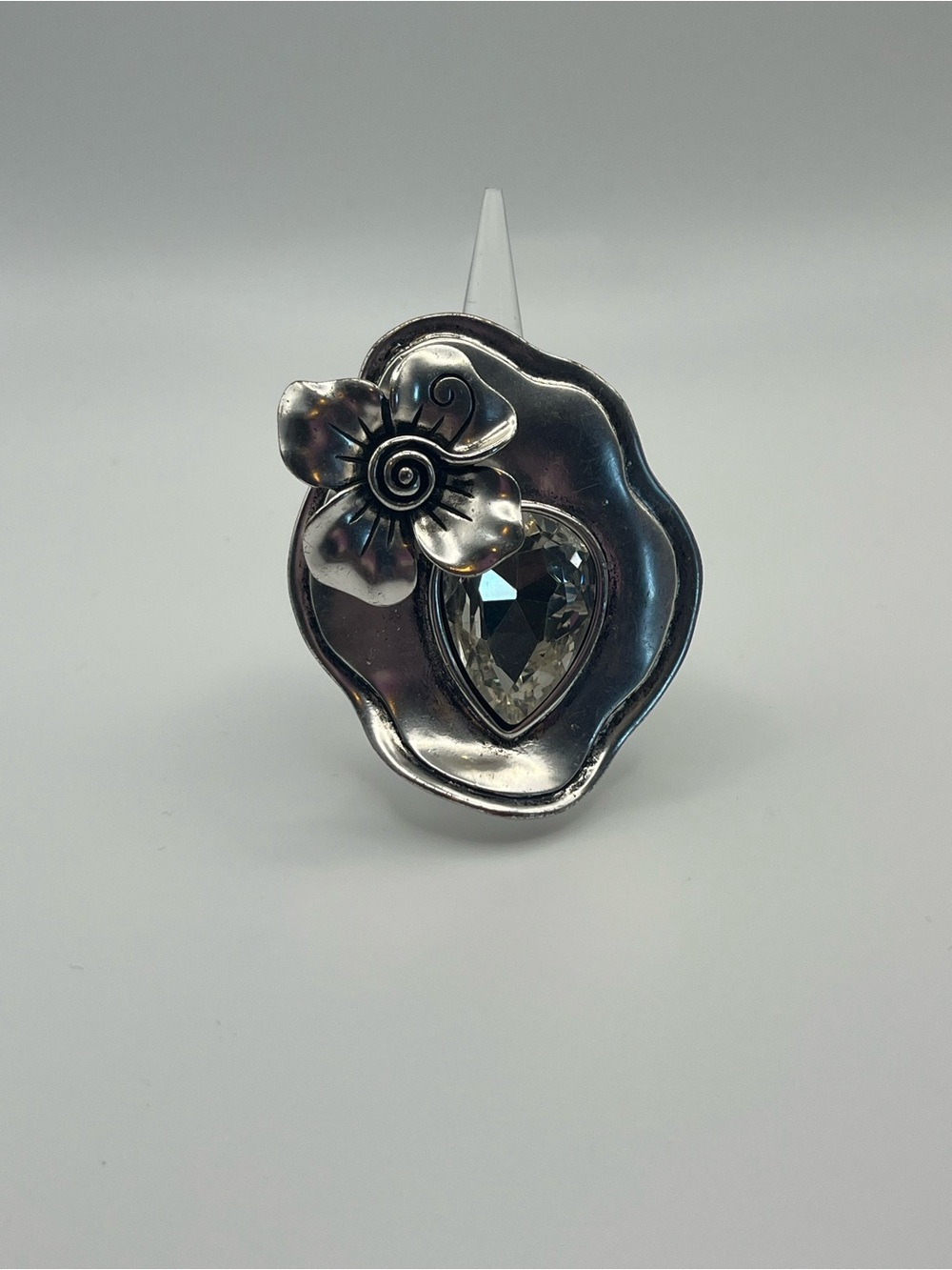 Silver Tone Floral Statement Stretch Ring